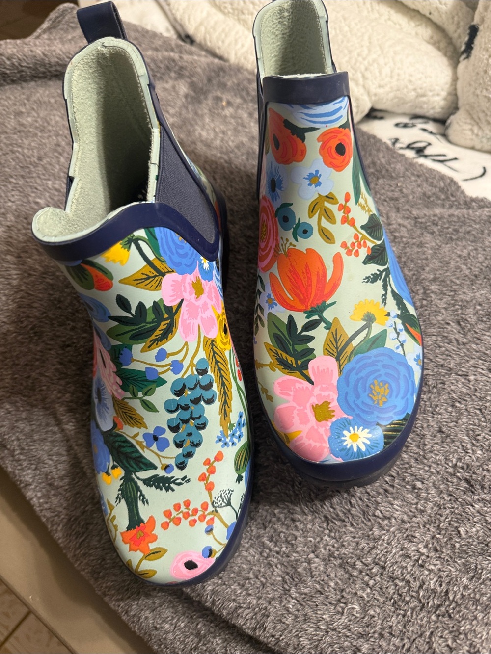 Keds Floral Waterproof Ankle Rain Boots - Navy Trim